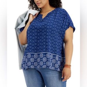 Style & Co blue print blouse Pl NWT